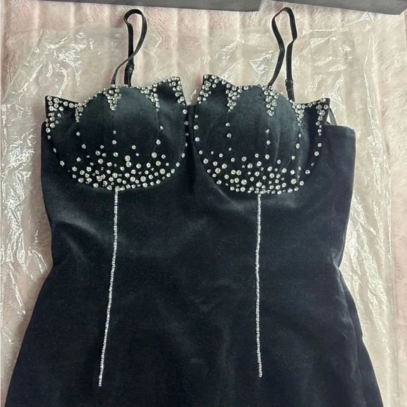 Saint Laurent Black Mini Dress with Pearl Accents - Picture 2 of 4